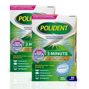 2-Pack 90 Ct Polident 3 Minute Antibacterial Dental Appliance Cleanser Tablets